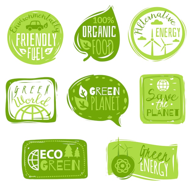 Vector ecology flat icon emblems set