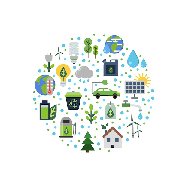 Ecology flat icons gathered in circle