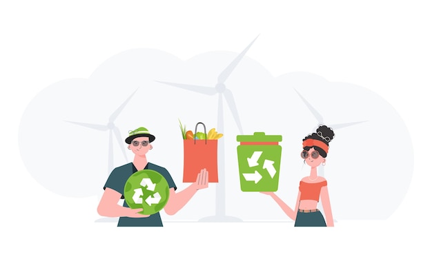 Ecology friendly concept People who care about the environment Trend styleVector illustration