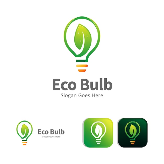 Modello di progettazione di logo di lampada a foglia verde ecologia