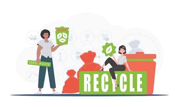 Vector ecology and green planet concept green processing industry eco friendly characters trend style vector illustration