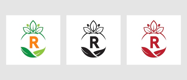 Ecology Health On Letter R Eco Organic Logo. Healthy Organic Eco Vegetarian Food Logotype