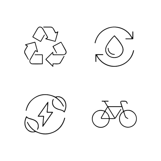 Vector ecology icon set environment sustainability nature recycle renewable energy electric bike eco