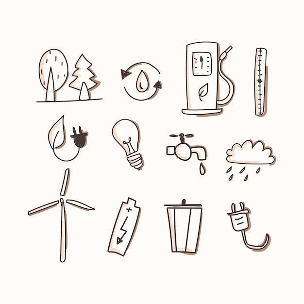 Ecology of icon set. hand draw