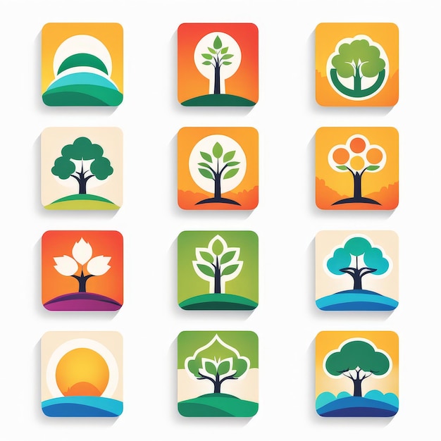 Vector ecology icons set flat style