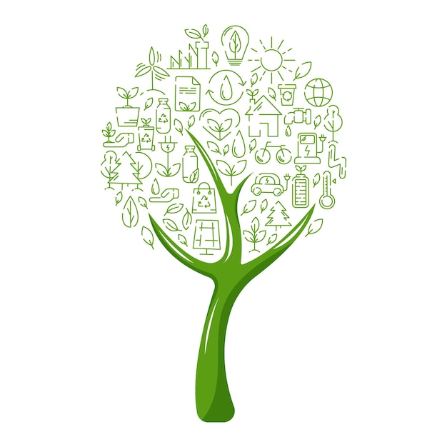 Vector ecology icons set tree form ecology environment improvement sustainability recycle renewable