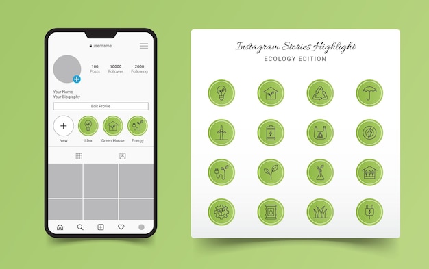 Vettore ecologia instagram story highlight covers
