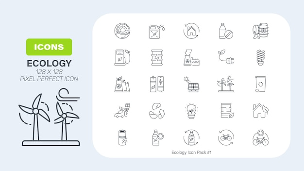 Vector ecology natural resources icon set eco friendly color outline icon pack