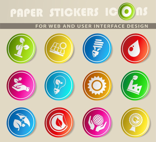 Ecology and recycle vector icons on colored paper stickers