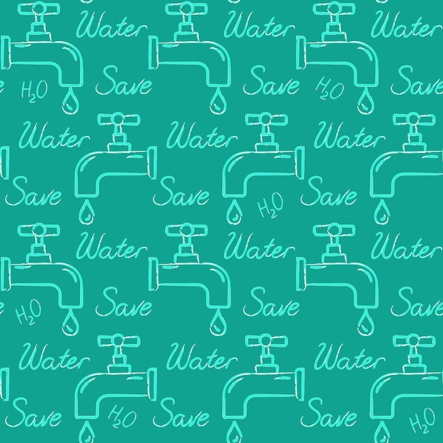 Ecology seamless pattern with Save Water text