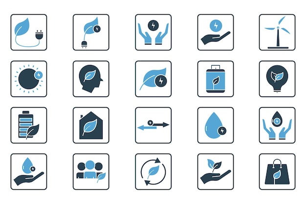 Ecology set icon illustrazione iconica legata alle energie rinnovabili solid icon style simple vector design editable