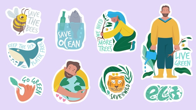 Vector ecology sticker set