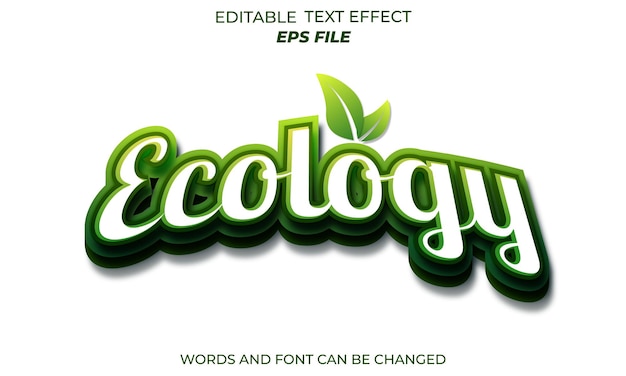 Ecologia carattere di effetto di testo tipografia modificabile vettore di testo 3d