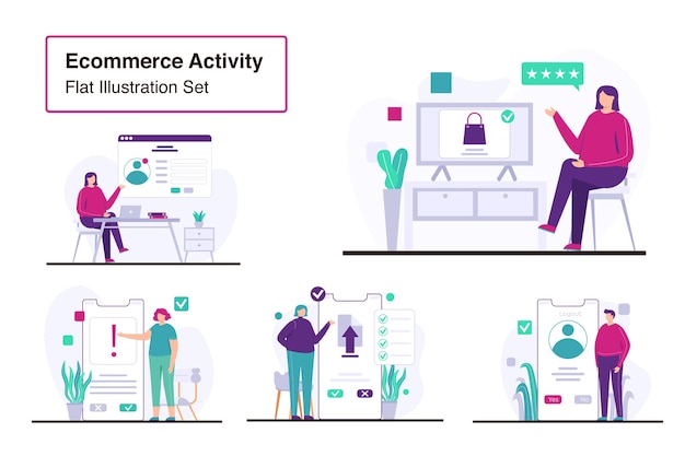 Eコマースアクティビティセットフラットイラスト