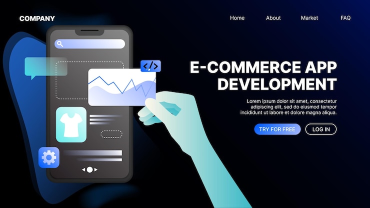 Vector ecommerce app development landing page template