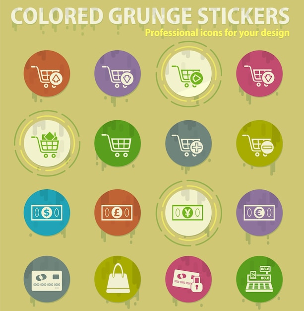 Icone colorate del grunge di e-commerce