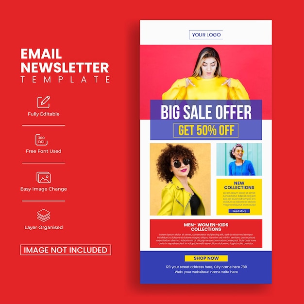 Vector ecommerce email newsletter template for fashion cloth sale marketing