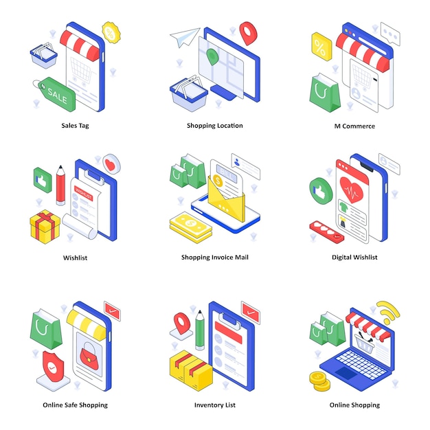 Изометрическая иллюстрация ECommerce набор 06