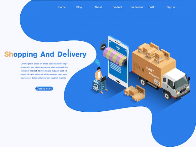 Vector ecommerce market ,shopping and delivery online . isometric concept