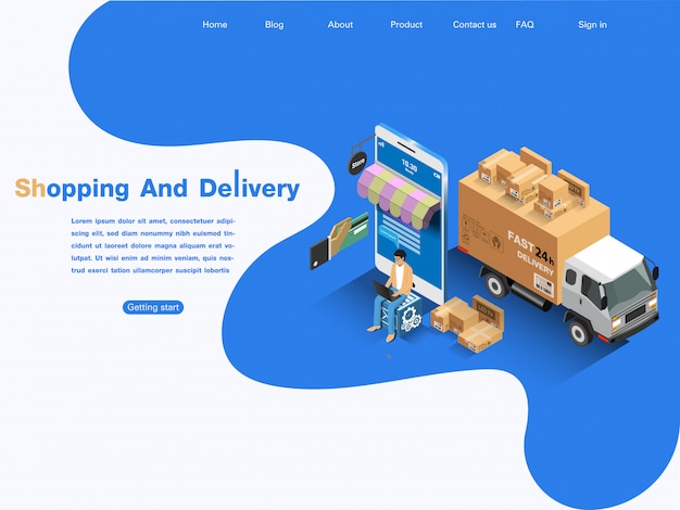 Ecommerce market ,shopping and delivery online . isometric concept