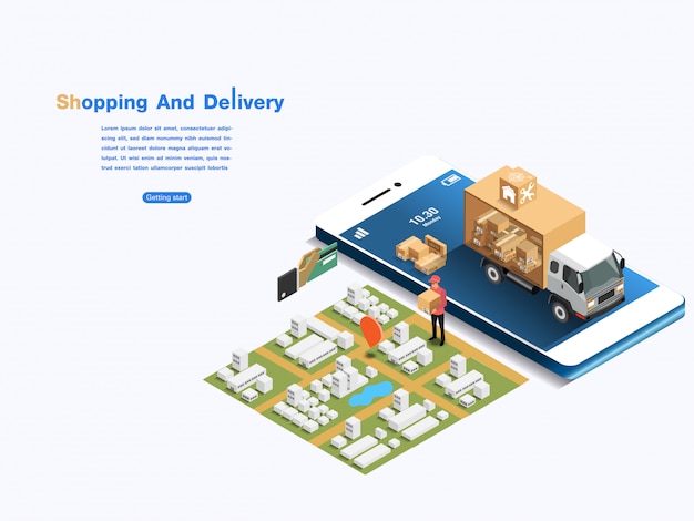 Ecommerce market ,shopping and delivery online . isometric concept