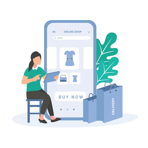 Ecommerce online shopping and delivery flat illustration