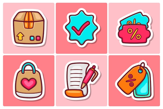 Ecommerce sticker icons doodle coloring vector