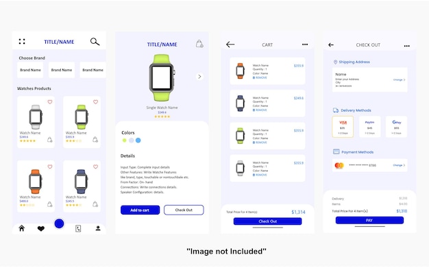 전자상거래 시계 체크아웃 앱 UI 디자인