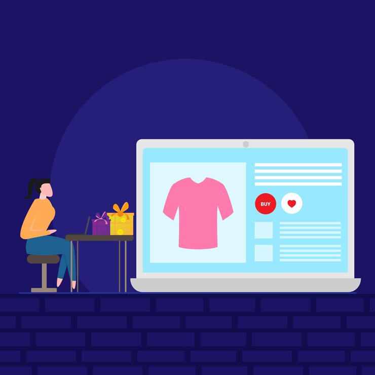 Vector ecommerce web page and online shopping person making online wish list and product listing