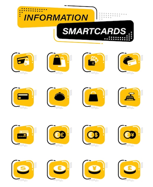 Icone vettoriali a colori di ecommers sulle smart card informative per la progettazione dell'interfaccia utente