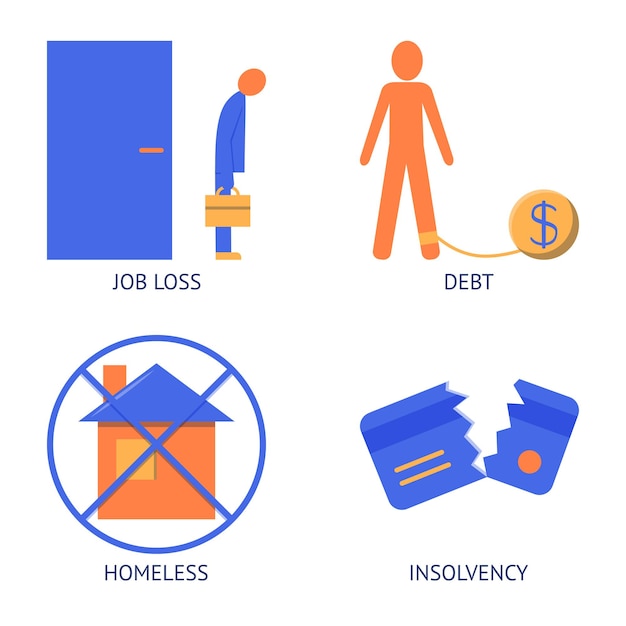 Vector economic and financial crisis icon set