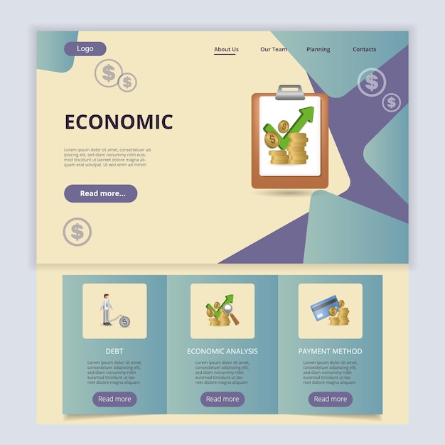 経済フラットランディングページウェブサイトテンプレート債務経済