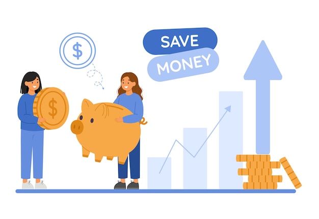 economic growth concept two women put coin into a piggy bank investment strategies