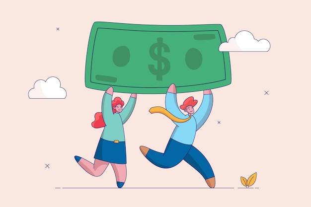 Economic and inflation concept People carry money dollar banknote metaphor of capital salary