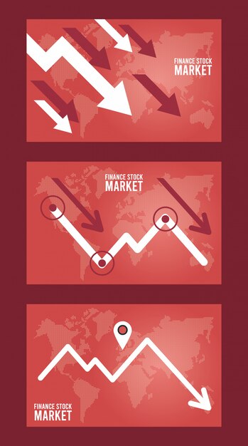 Infografica recessione economica con frecce e mappe della terra