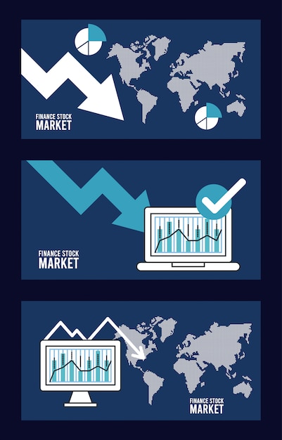 Vettore infografica recessione economica con laptop e desktop