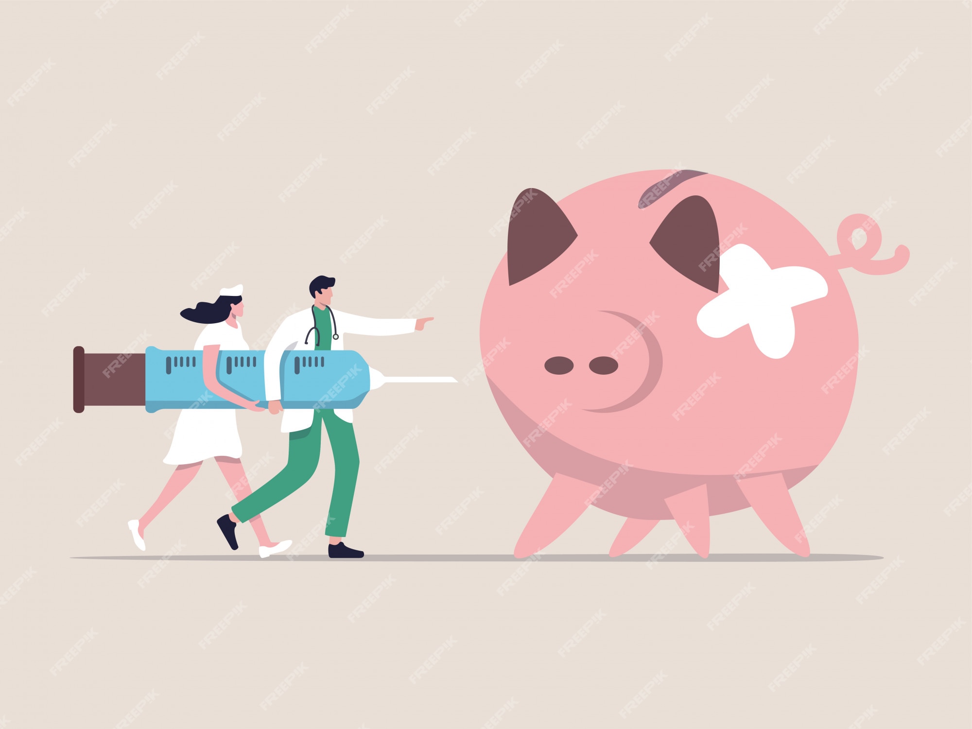 Premium Vector | Economic stimulus, qe quantitative easing, monetary policy  in economic in financial crisis or economic recession, doctor carrying  syringe of medicine or vaccine to inject broken illness piggy bank.