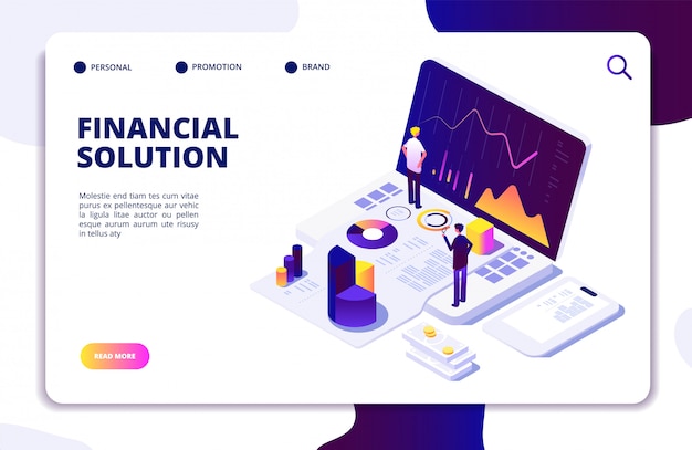 Economics finance manager isometric website template