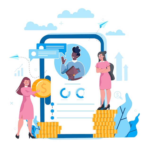 economics and finance online service on a smartphone screen. investment consultation and audit. business capital lending. vector illustration set