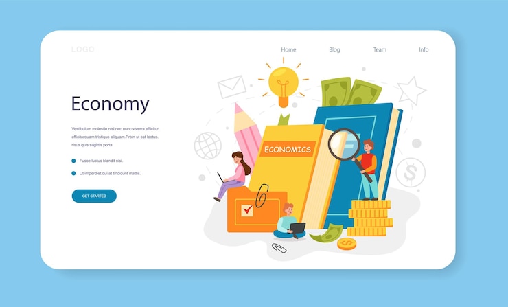 Vector economie schoolvak webbanner of bestemmingspagina student studeren