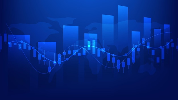 Concetto di economia e finanza. statistiche sulle imprese finanziarie candelieri del mercato azionario e grafico a barre