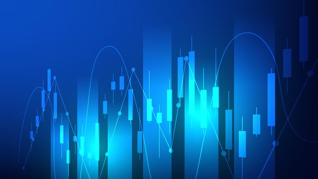 Concetto di economia e finanza. statistiche sulle imprese finanziarie candelieri del mercato azionario e grafico a barre