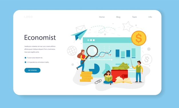 Economy school subject web banner or landing page. student studying