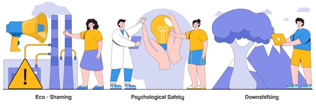 Ecoshaming psychological safety downshifting with people characters illustrations pack