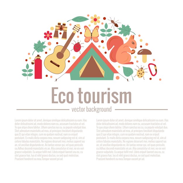 Modello di poster da campeggio ecoturismo con elementi di design piatto del fumetto