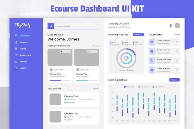 Ecourse learning dashboard ui kit