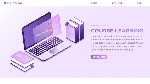 ecourse leren moderne technologie bestemmingspagina met isometrische stijl 3d vectorillustratie