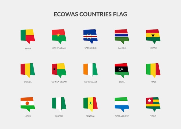 ECOWAS 국가 플래그 채팅 아이콘 세트