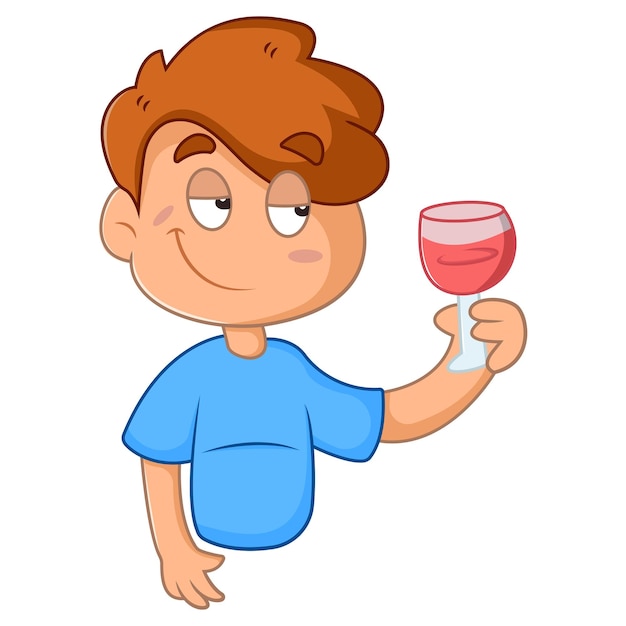 ワイングラスを手に持っている少年のセクター漫画イラスト