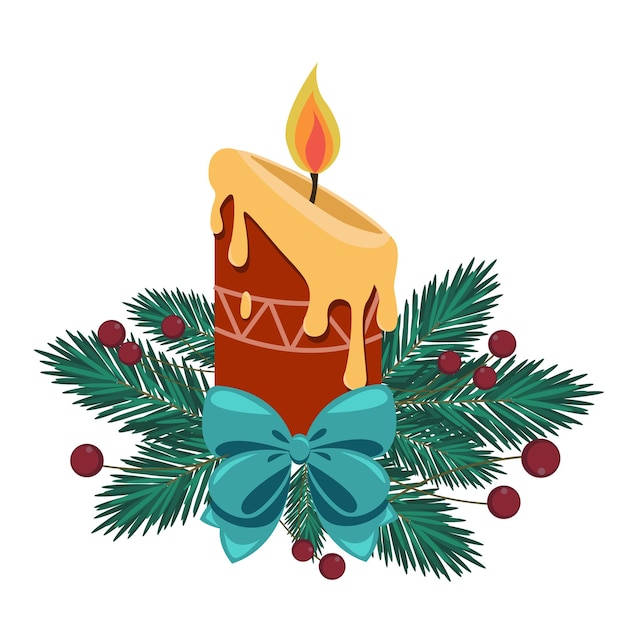 Ector christmas illustration with candles bow and tree branches